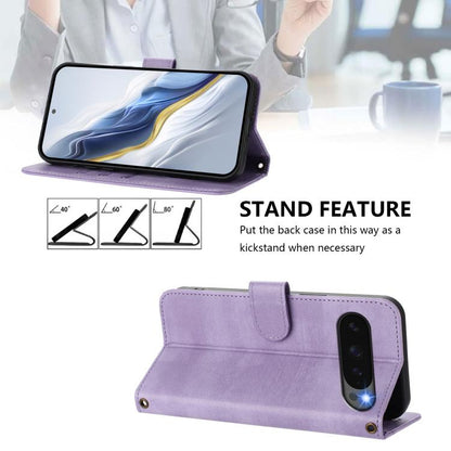 For Google Pixel 9 Pro XL / Pixel 10 Pro XL Line Splicing Buckle Retro Leather Phone Case(Purple) - Google Cases by buy2fix | Online Shopping UK | buy2fix