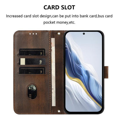 For Google Pixel 9 Pro XL / Pixel 10 Pro XL Line Splicing Buckle Retro Leather Phone Case(Brown) - Google Cases by buy2fix | Online Shopping UK | buy2fix