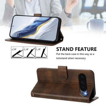 For Google Pixel 9 Pro XL / Pixel 10 Pro XL Line Splicing Buckle Retro Leather Phone Case(Brown) - Google Cases by buy2fix | Online Shopping UK | buy2fix
