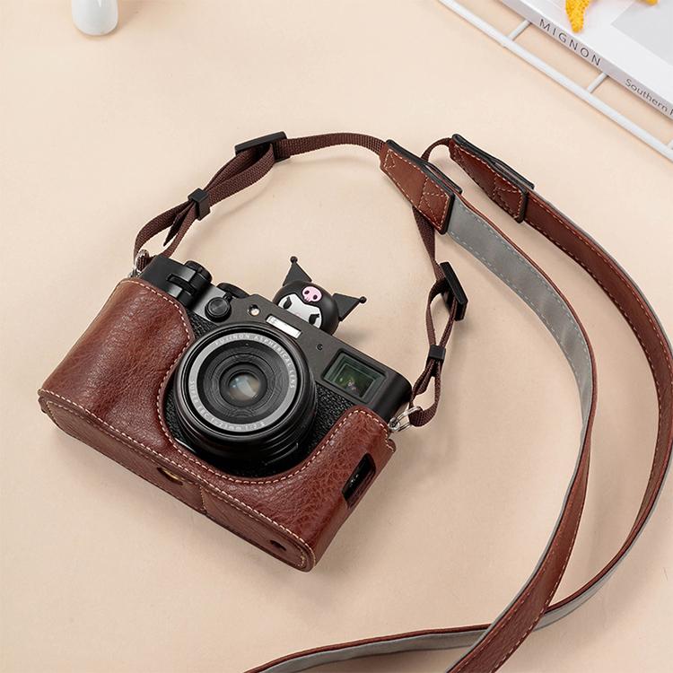 For FUJIFILM X100VI Buffalo Texture PU Leather Camera Half Case Base with Shoulder Strap(Coffee) - Half Case by buy2fix | Online Shopping UK | buy2fix