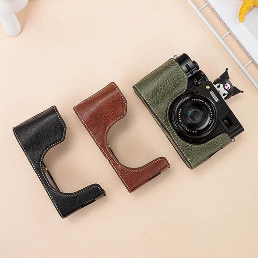 For FUJIFILM X100VI Buffalo Texture PU Leather Camera Half Case Base with Shoulder Strap(Black) - Half Case by buy2fix | Online Shopping UK | buy2fix