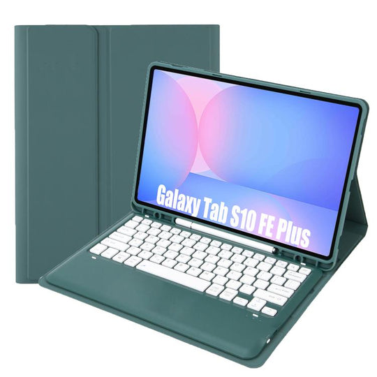 For Samsung Galaxy Tab S10 FE+ A820B Pen Slot Detachable Bluetooth Keyboard Leather Tablet Case(Dark Green)