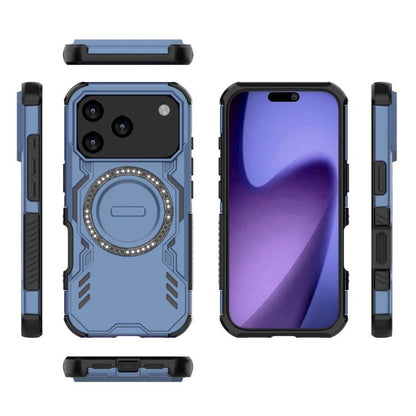 For iPhone 17 Pro Butterfly Armor MagSafe Magnetic Ring Shockproof Phone Case(Blue) - iPhone 17 Pro Cases by buy2fix | Online Shopping UK | buy2fix