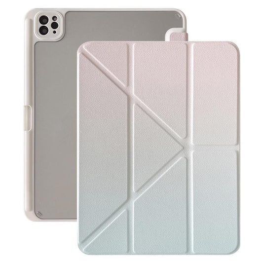 For iPad Air 11 2025 / 2024 Rainbow Gradient Y-Fold Holder Leather Tablet Case(Gradient Pink) - iPad Air 11 2025 / 2024 Cases by buy2fix | Online Shopping UK | buy2fix