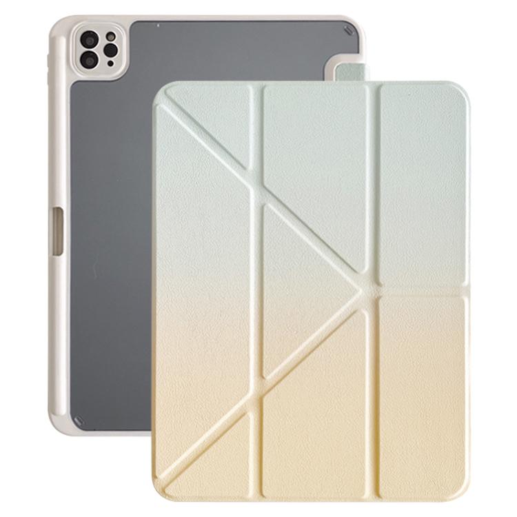 For iPad Air 13 2025 / 2024 / Pro 12.9 Rainbow Gradient Y-Fold Holder Leather Tablet Case(Gradient Yellow) - iPad Air 13 2025 / 2024 Cases by buy2fix | Online Shopping UK | buy2fix