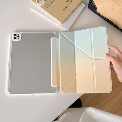 For iPad Air 13 2025 / 2024 / Pro 12.9 Rainbow Gradient Y-Fold Holder Leather Tablet Case(Gradient Yellow) - iPad Air 13 2025 / 2024 Cases by buy2fix | Online Shopping UK | buy2fix