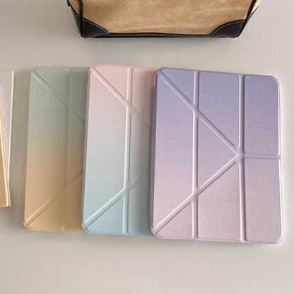 For iPad mini 2024 / 6 Rainbow Gradient Y-Fold Holder Leather Tablet Case(Gradient Pink) - iPad mini 2024 Cases by buy2fix | Online Shopping UK | buy2fix