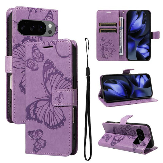 For Google Pixel 10 Global 3D Butterfly Embossed Pattern Flip Leather Phone Case(Purple) - Google Cases by buy2fix | Online Shopping UK | buy2fix