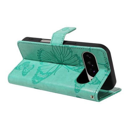 For Google Pixel 10 Pro XL Global 3D Butterfly Embossed Pattern Flip Leather Phone Case(Green) - Google Cases by buy2fix | Online Shopping UK | buy2fix