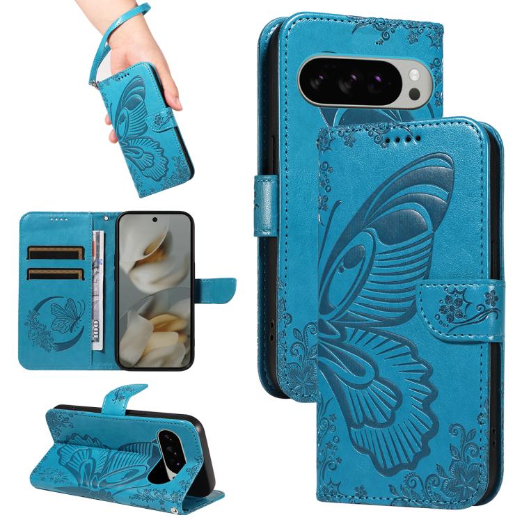 For Google Pixel 10 Pro XL 5G Global Swallowtail Butterfly Embossed Leather Phone Case(Blue) - Google Cases by buy2fix | Online Shopping UK | buy2fix