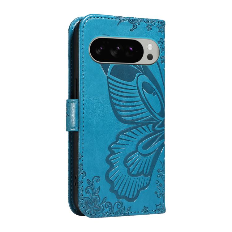 For Google Pixel 10 Pro XL 5G Global Swallowtail Butterfly Embossed Leather Phone Case(Blue) - Google Cases by buy2fix | Online Shopping UK | buy2fix