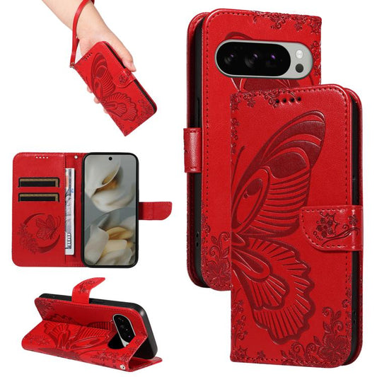 For Google Pixel 10 Pro XL 5G Global Swallowtail Butterfly Embossed Leather Phone Case(Red) - Google Cases by buy2fix | Online Shopping UK | buy2fix