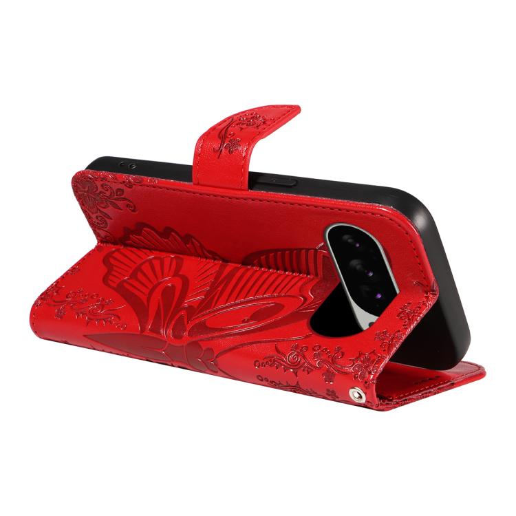 For Google Pixel 10 Pro XL 5G Global Swallowtail Butterfly Embossed Leather Phone Case(Red) - Google Cases by buy2fix | Online Shopping UK | buy2fix