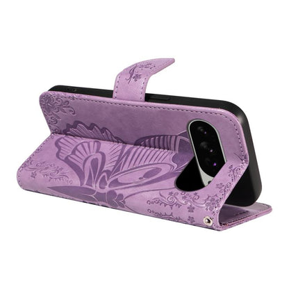 For Google Pixel 10 Pro XL 5G Global Swallowtail Butterfly Embossed Leather Phone Case(Purple) - Google Cases by buy2fix | Online Shopping UK | buy2fix