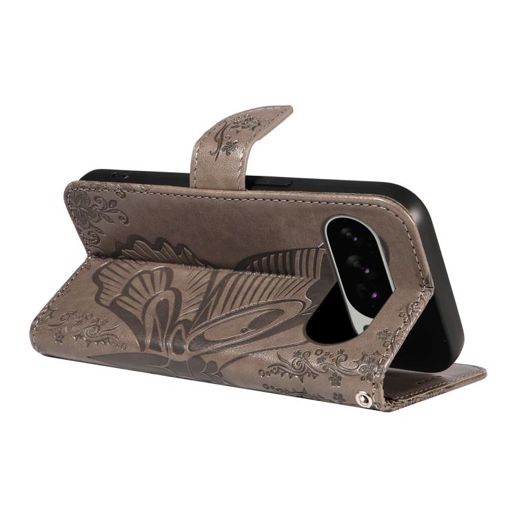 For Google Pixel 10 Pro XL 5G Global Swallowtail Butterfly Embossed Leather Phone Case(Grey) - Google Cases by buy2fix | Online Shopping UK | buy2fix