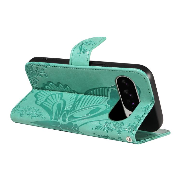 For Google Pixel 10 Pro XL 5G Global Swallowtail Butterfly Embossed Leather Phone Case(Green) - Google Cases by buy2fix | Online Shopping UK | buy2fix