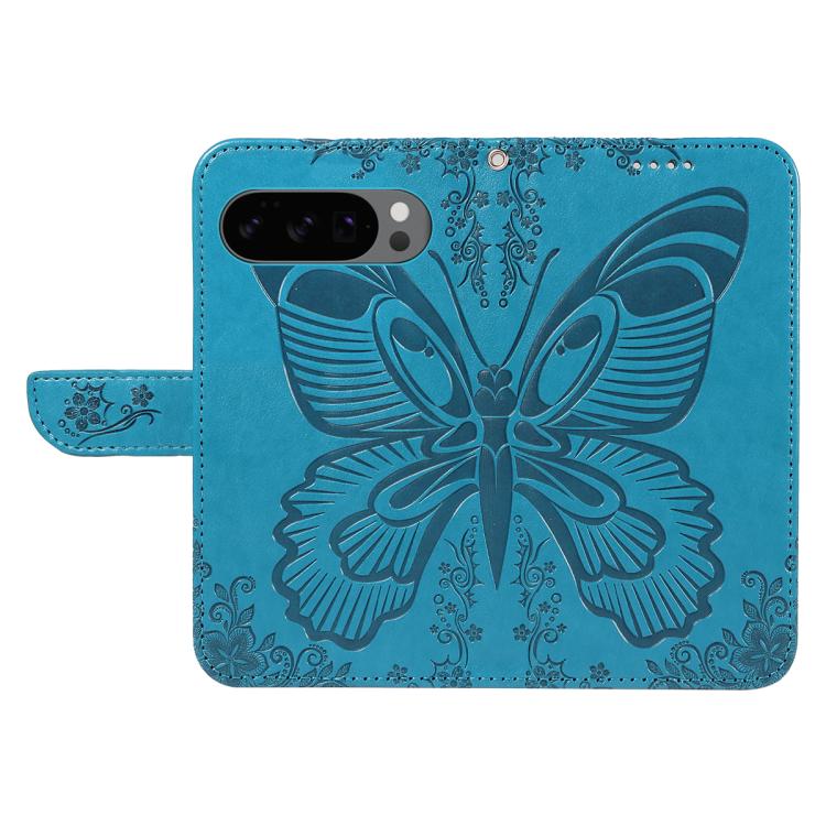 For Google Pixel 10 5G / 10 Pro 5G Global Swallowtail Butterfly Embossed Leather Phone Case(Blue) - Google Cases by buy2fix | Online Shopping UK | buy2fix
