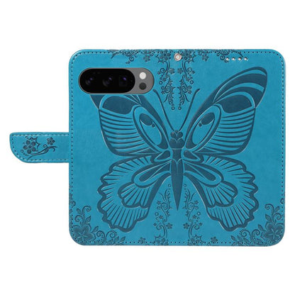 For Google Pixel 10 5G / 10 Pro 5G Global Swallowtail Butterfly Embossed Leather Phone Case(Blue) - Google Cases by buy2fix | Online Shopping UK | buy2fix