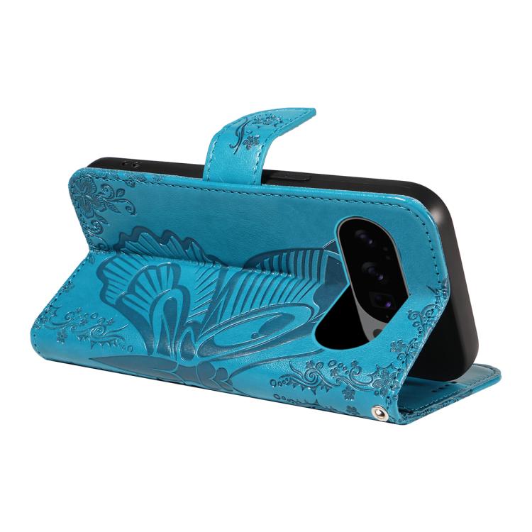 For Google Pixel 10 5G / 10 Pro 5G Global Swallowtail Butterfly Embossed Leather Phone Case(Blue) - Google Cases by buy2fix | Online Shopping UK | buy2fix