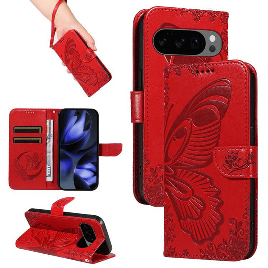 For Google Pixel 10 5G / 10 Pro 5G Global Swallowtail Butterfly Embossed Leather Phone Case(Red) - Google Cases by buy2fix | Online Shopping UK | buy2fix