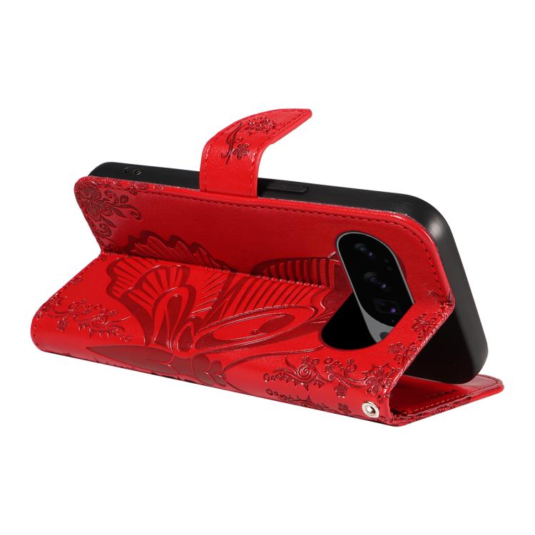 For Google Pixel 10 5G / 10 Pro 5G Global Swallowtail Butterfly Embossed Leather Phone Case(Red) - Google Cases by buy2fix | Online Shopping UK | buy2fix