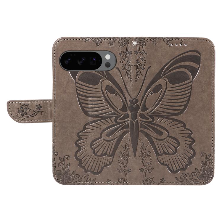 For Google Pixel 10 5G / 10 Pro 5G Global Swallowtail Butterfly Embossed Leather Phone Case(Grey) - Google Cases by buy2fix | Online Shopping UK | buy2fix