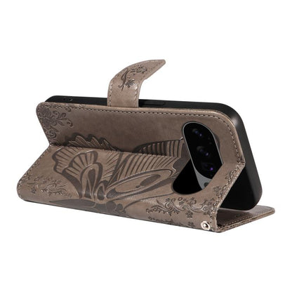 For Google Pixel 10 5G / 10 Pro 5G Global Swallowtail Butterfly Embossed Leather Phone Case(Grey) - Google Cases by buy2fix | Online Shopping UK | buy2fix