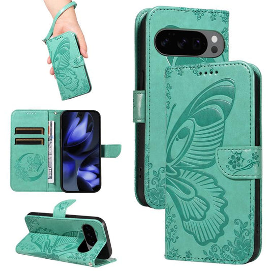 For Google Pixel 10 5G / 10 Pro 5G Global Swallowtail Butterfly Embossed Leather Phone Case(Green) - Google Cases by buy2fix | Online Shopping UK | buy2fix