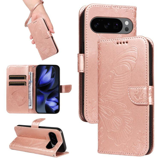 For Google Pixel 10 5G / 10 Pro 5G Global Swallowtail Butterfly Embossed Leather Phone Case(Rose Gold) - Google Cases by buy2fix | Online Shopping UK | buy2fix