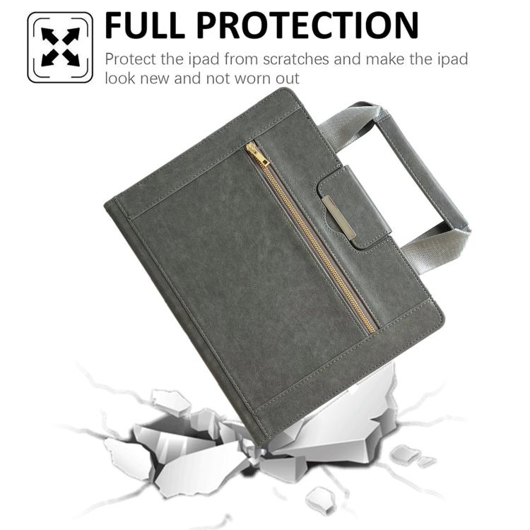 For iPad Air 11 2025 / 2024 Zipper Handle Retro Smart Leather Tablet Case(Grey) - iPad Air 11 2025 / 2024 Cases by buy2fix | Online Shopping UK | buy2fix
