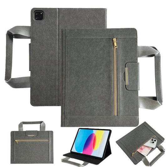 For iPad Pro 11 2024 Zipper Handle Retro Smart Leather Tablet Case(Grey) - iPad Pro 11 2024 Cases by buy2fix | Online Shopping UK | buy2fix