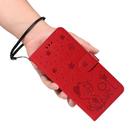 For Google Pixel 10 / 10 Pro Global Cat and Bee Embossed Flip Leather Phone Case(Red) - Google Cases by buy2fix | Online Shopping UK | buy2fix