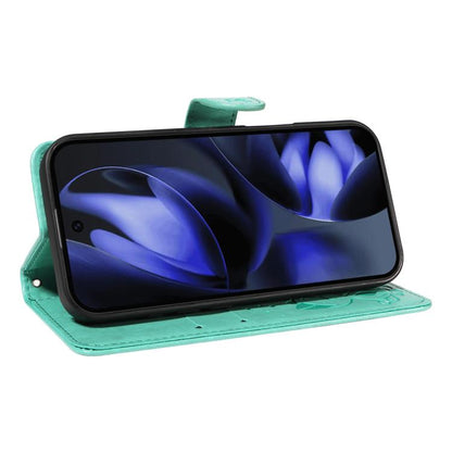 For Google Pixel 10 / 10 Pro Global Cat and Bee Embossed Flip Leather Phone Case(Green) - Google Cases by buy2fix | Online Shopping UK | buy2fix