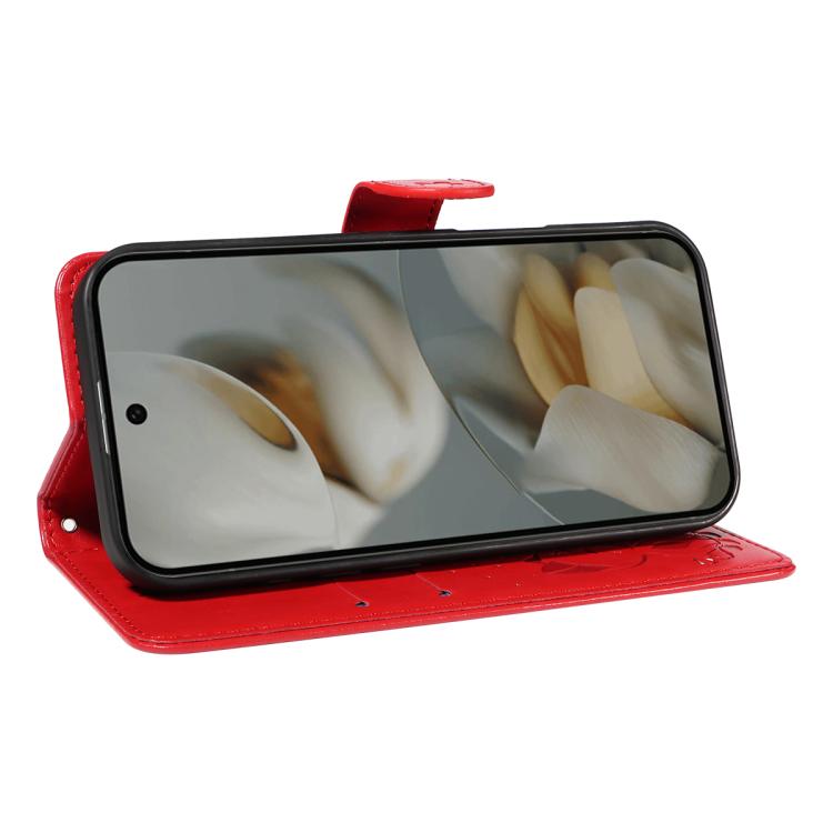 For Google Pixel 10 Pro XL 5G Global Cat and Bee Embossed Flip Leather Phone Case(Red) - Google Cases by buy2fix | Online Shopping UK | buy2fix