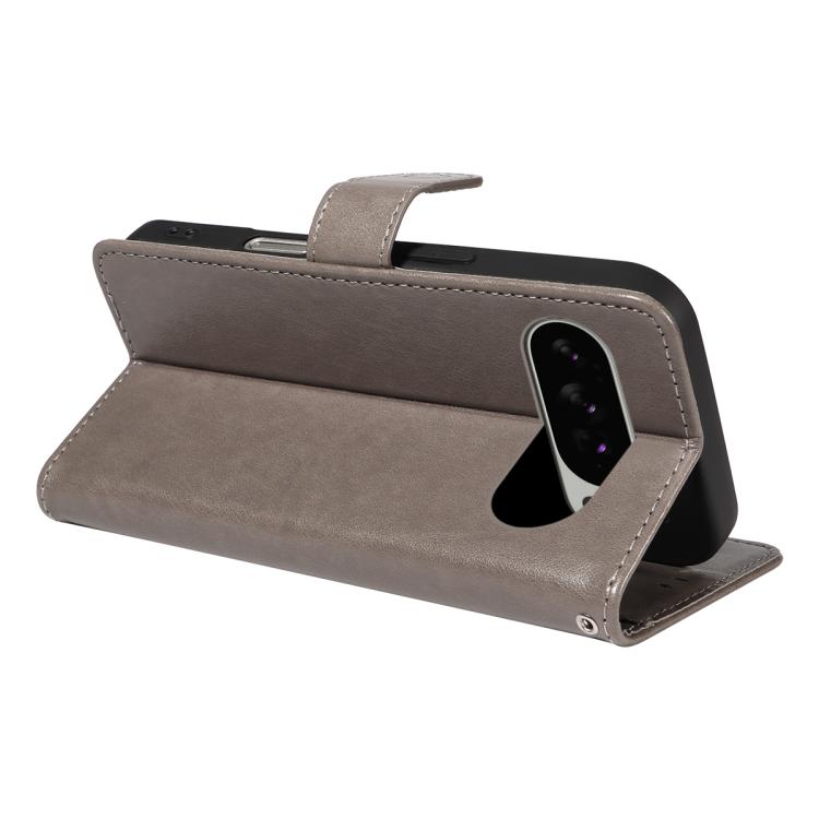 For Google Pixel 10 Pro XL 5G Global Cat and Bee Embossed Flip Leather Phone Case(Grey) - Google Cases by buy2fix | Online Shopping UK | buy2fix