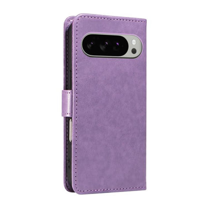 For Google Pixel 10 Pro XL 5G Global Cat and Bee Embossed Flip Leather Phone Case(Purple) - Google Cases by buy2fix | Online Shopping UK | buy2fix