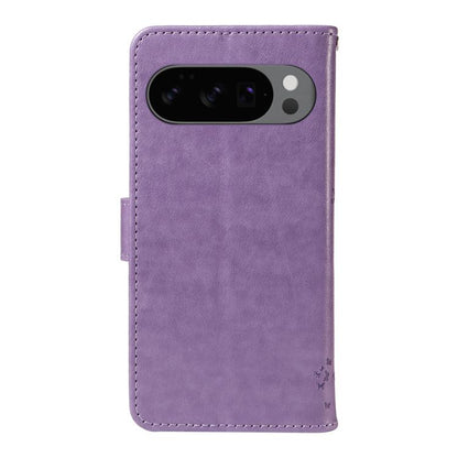 For Google Pixel 10 5G / 10 Pro 5G Global Tree & Cat Embossed Pattern Flip Leather Phone Case(Light Purple) - Google Cases by buy2fix | Online Shopping UK | buy2fix