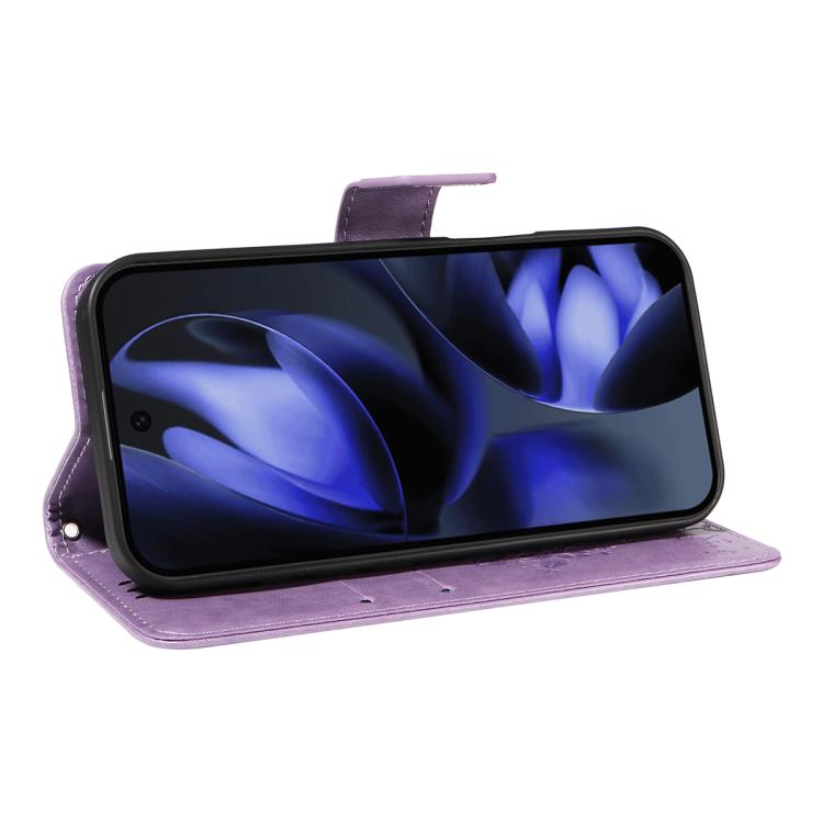 For Google Pixel 10 5G / 10 Pro 5G Global Tree & Cat Embossed Pattern Flip Leather Phone Case(Light Purple) - Google Cases by buy2fix | Online Shopping UK | buy2fix