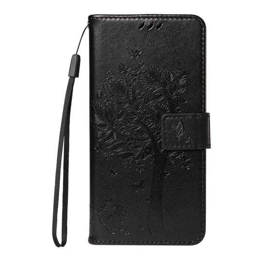 For Google Pixel 10 5G / 10 Pro 5G Global Tree & Cat Embossed Pattern Flip Leather Phone Case(Black) - Google Cases by buy2fix | Online Shopping UK | buy2fix