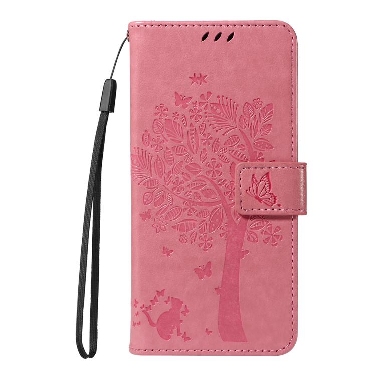 For Google Pixel 10 Pro XL 5G Global Tree & Cat Embossed Pattern Flip Leather Phone Case(Pink) - Google Cases by buy2fix | Online Shopping UK | buy2fix