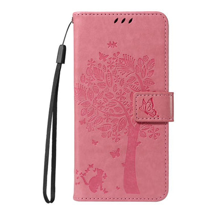 For Google Pixel 10 Pro XL 5G Global Tree & Cat Embossed Pattern Flip Leather Phone Case(Pink) - Google Cases by buy2fix | Online Shopping UK | buy2fix