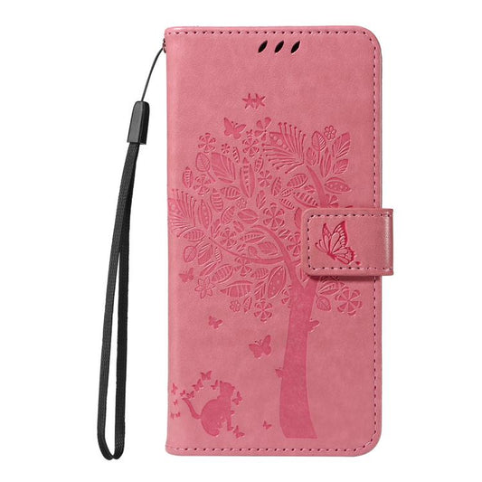 For Google Pixel 10 Pro XL 5G Global Tree & Cat Embossed Pattern Flip Leather Phone Case(Pink) - Google Cases by buy2fix | Online Shopping UK | buy2fix