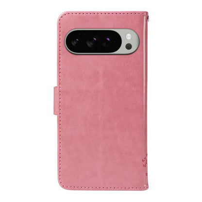 For Google Pixel 10 Pro XL 5G Global Tree & Cat Embossed Pattern Flip Leather Phone Case(Pink) - Google Cases by buy2fix | Online Shopping UK | buy2fix