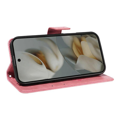 For Google Pixel 10 Pro XL 5G Global Tree & Cat Embossed Pattern Flip Leather Phone Case(Pink) - Google Cases by buy2fix | Online Shopping UK | buy2fix