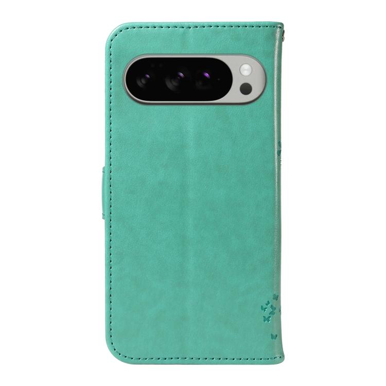 For Google Pixel 10 Pro XL 5G Global Tree & Cat Embossed Pattern Flip Leather Phone Case(Green) - Google Cases by buy2fix | Online Shopping UK | buy2fix