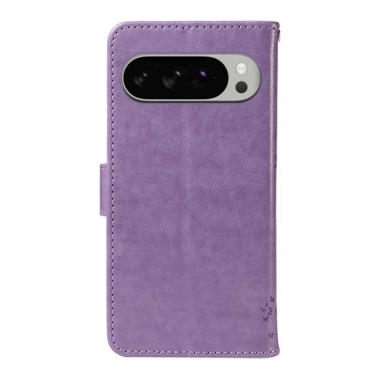 For Google Pixel 10 Pro XL 5G Global Tree & Cat Embossed Pattern Flip Leather Phone Case(Light Purple) - Google Cases by buy2fix | Online Shopping UK | buy2fix