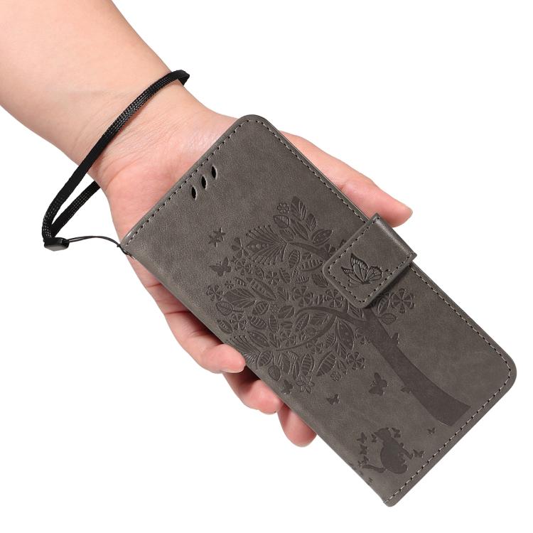 For Google Pixel 10 Pro XL 5G Global Tree & Cat Embossed Pattern Flip Leather Phone Case(Grey) - Google Cases by buy2fix | Online Shopping UK | buy2fix