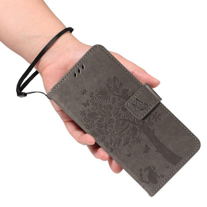 For Google Pixel 10 Pro XL 5G Global Tree & Cat Embossed Pattern Flip Leather Phone Case(Grey) - Google Cases by buy2fix | Online Shopping UK | buy2fix