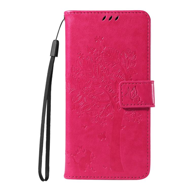 For Google Pixel 10 Pro XL 5G Global Tree & Cat Embossed Pattern Flip Leather Phone Case(Rose Red) - Google Cases by buy2fix | Online Shopping UK | buy2fix