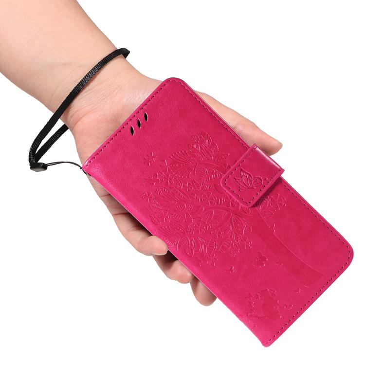 For Google Pixel 10 Pro XL 5G Global Tree & Cat Embossed Pattern Flip Leather Phone Case(Rose Red) - Google Cases by buy2fix | Online Shopping UK | buy2fix